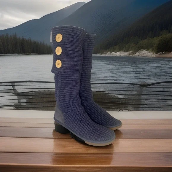 UGG Australia Boots Classic Cardy Knit Tall Boot Womens 8 Sweater Cottage Core - Picture 10 of 13